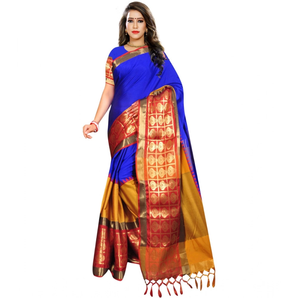 Snuggle Spot Women's Jacquard Woven Saree With Unstitched Blouse 5.5Mtr (Blue)