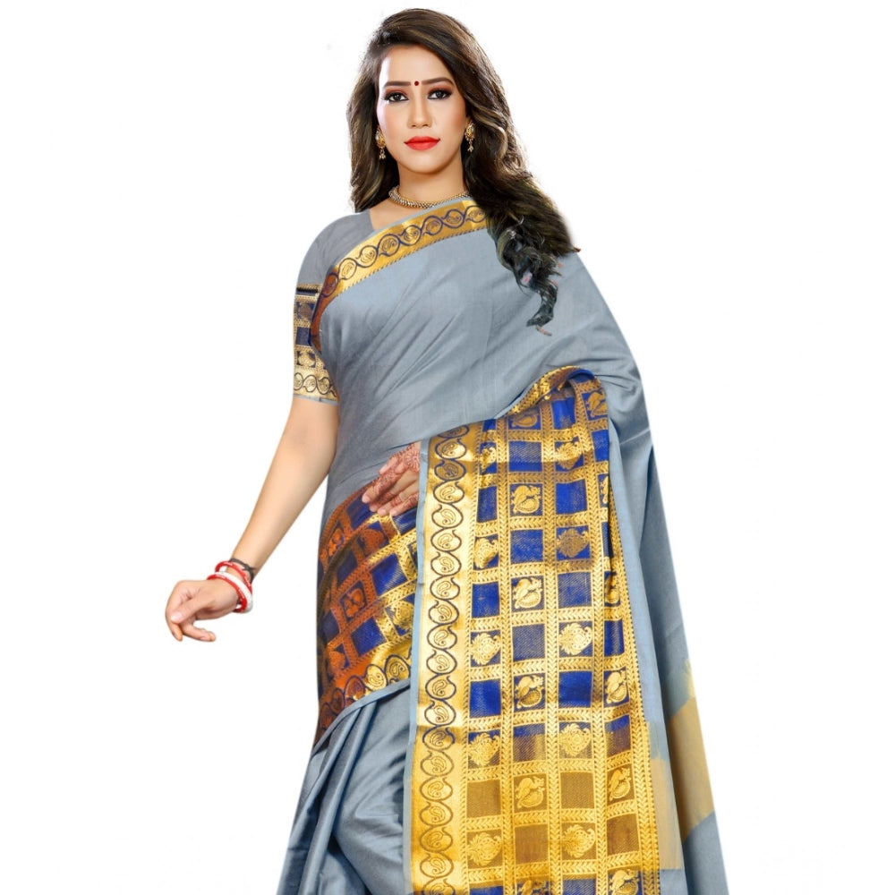 Snuggle Spot Women's Jacquard Woven Saree With Unstitched Blouse 5.5Mtr (Light Blue)