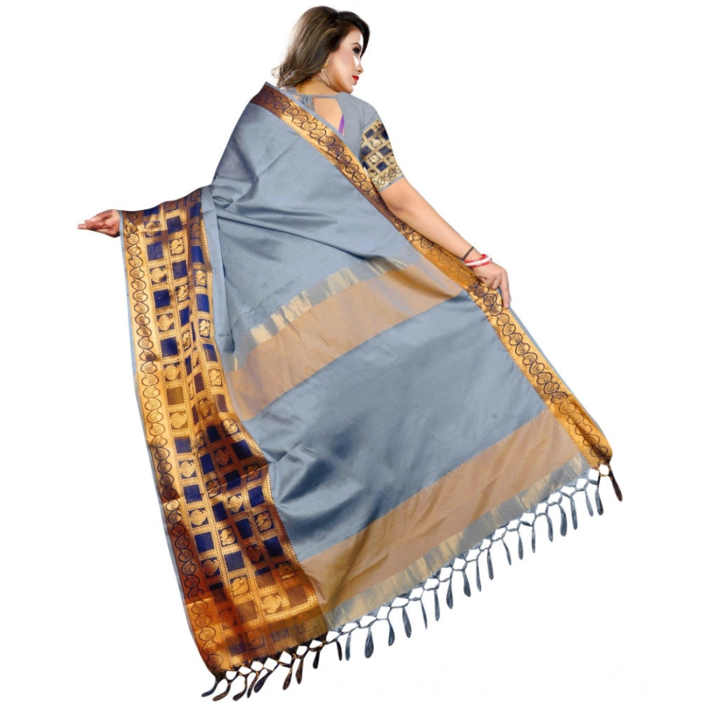 Snuggle Spot Women's Jacquard Woven Saree With Unstitched Blouse 5.5Mtr (Light Blue)