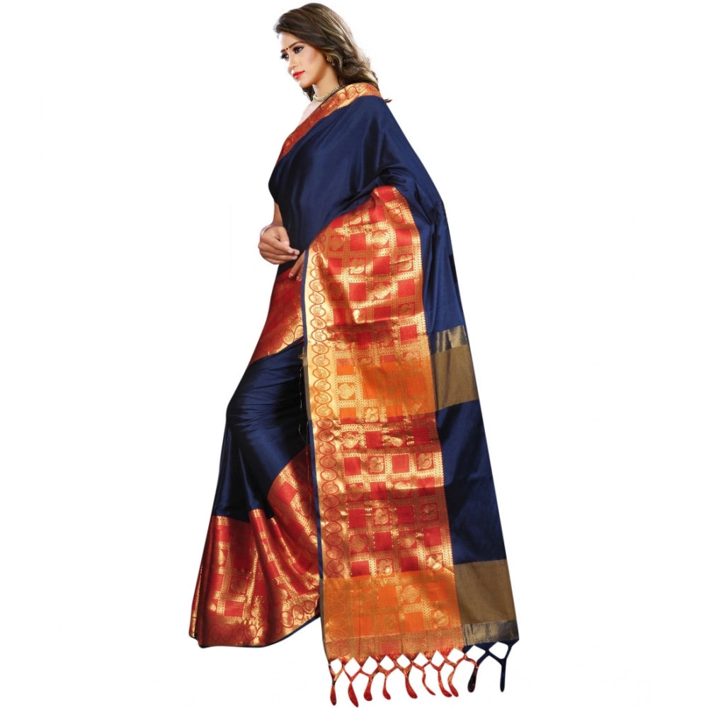 Snuggle Spot Women's Jacquard Woven Saree With Unstitched Blouse 5.5Mtr (Blue)