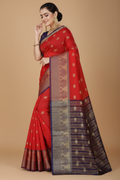 Snuggle Spot Women's Jacquard Woven Saree With Unstitched Blouse 5.5Mtr (Red)