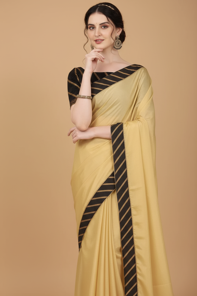 Snuggle Spot Women's Chiffon Self Design Saree With Unstitched Blouse 5.5Mtr (Yellow)