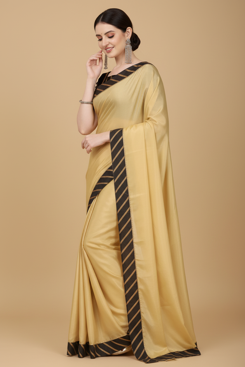Snuggle Spot Women's Chiffon Self Design Saree With Unstitched Blouse 5.5Mtr (Yellow)