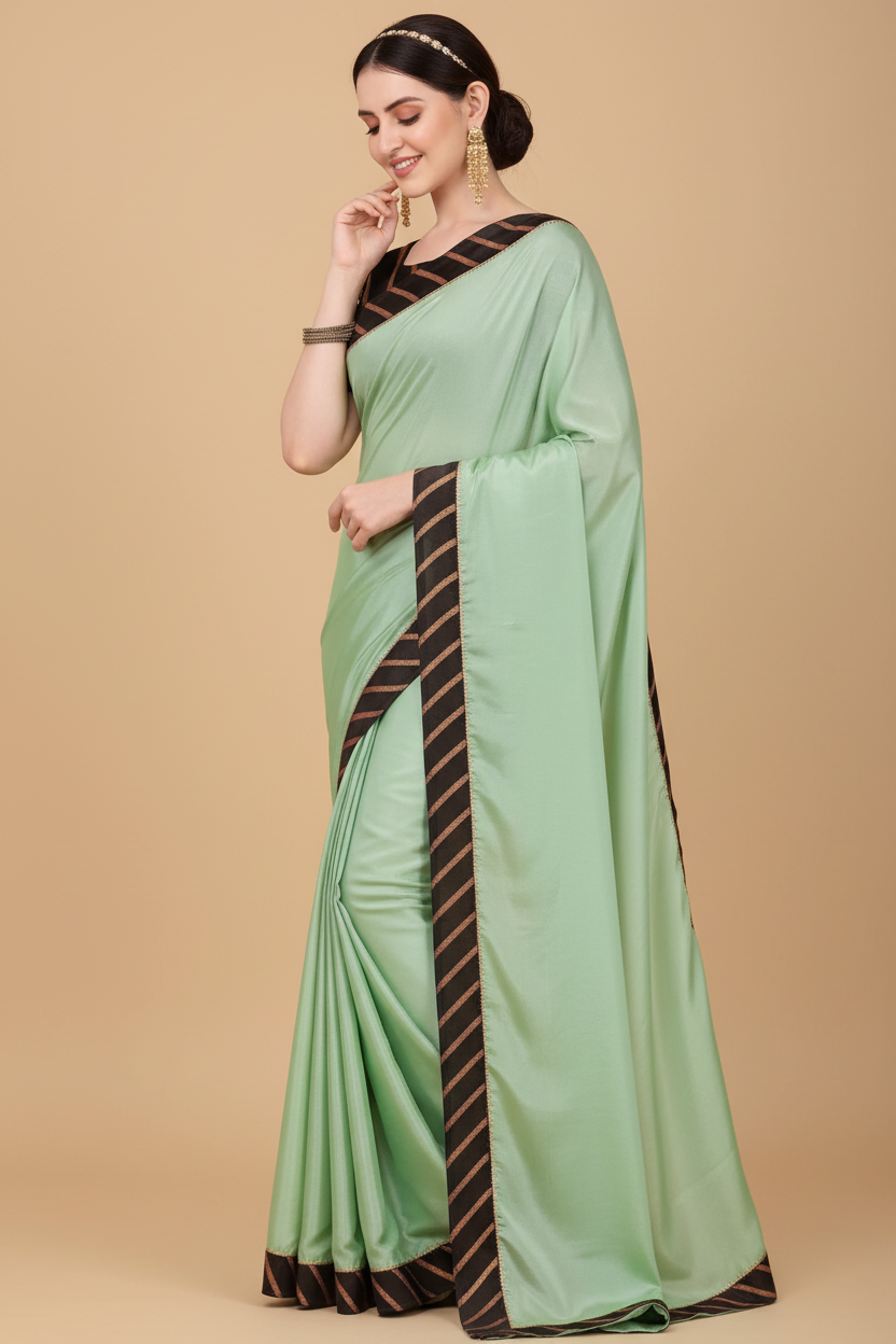 Snuggle Spot Women's Chiffon Self Design Saree With Unstitched Blouse 5.5Mtr (Light Green)