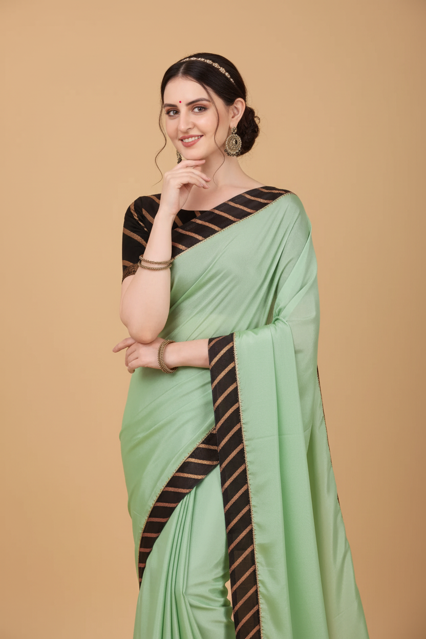 Snuggle Spot Women's Chiffon Self Design Saree With Unstitched Blouse 5.5Mtr (Light Green)