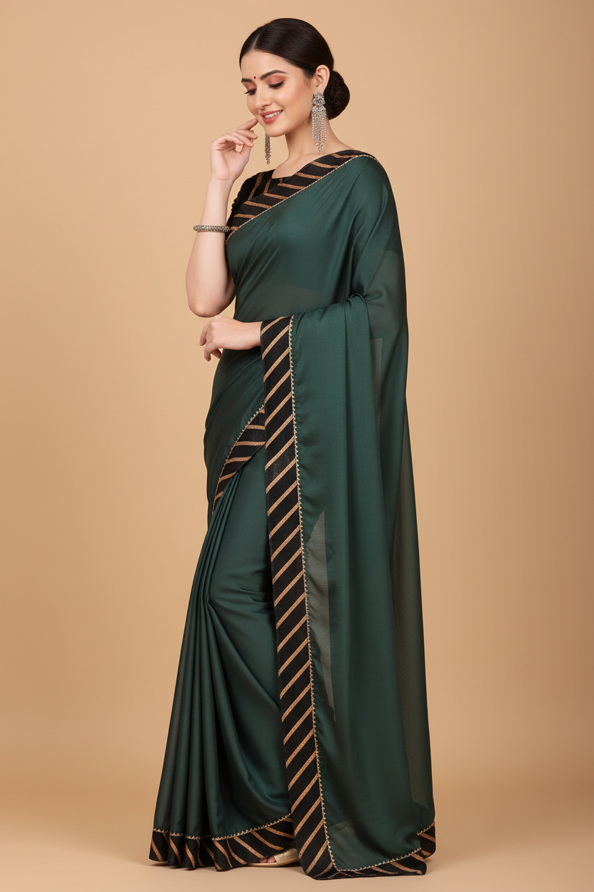 Snuggle Spot Women's Chiffon Self Design Saree With Unstitched Blouse 5.5Mtr (Grey)