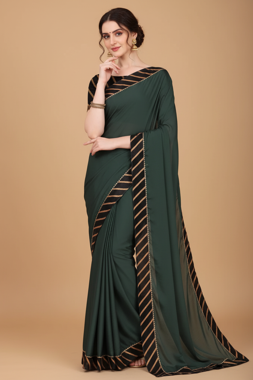 Snuggle Spot Women's Chiffon Self Design Saree With Unstitched Blouse 5.5Mtr (Grey)