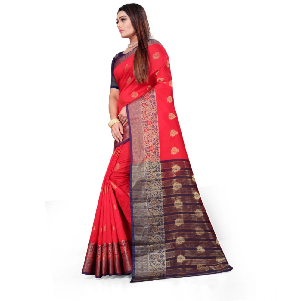 Snuggle Spot Women's Silk Blend Woven Saree With Unstitched Blouse 5.5Mtr (Red)