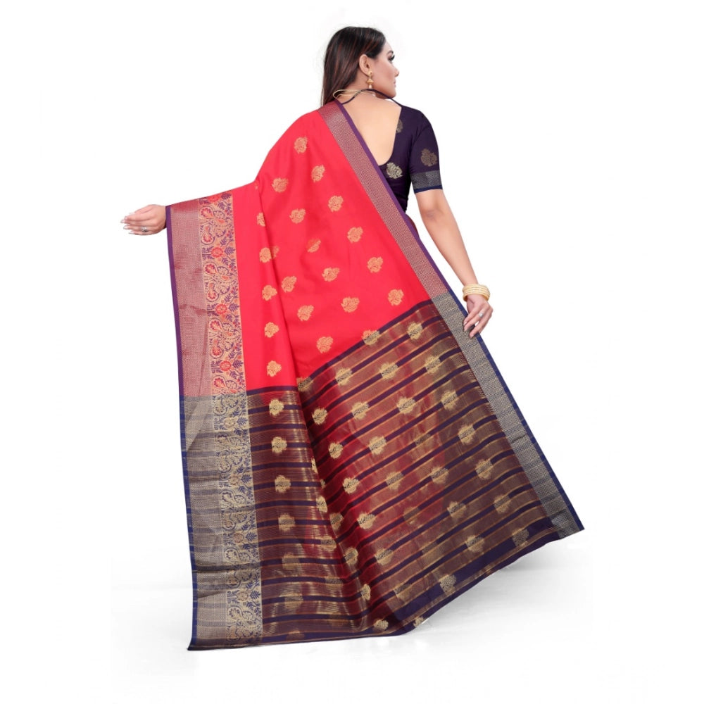 Snuggle Spot Women's Silk Blend Woven Saree With Unstitched Blouse 5.5Mtr (Red)