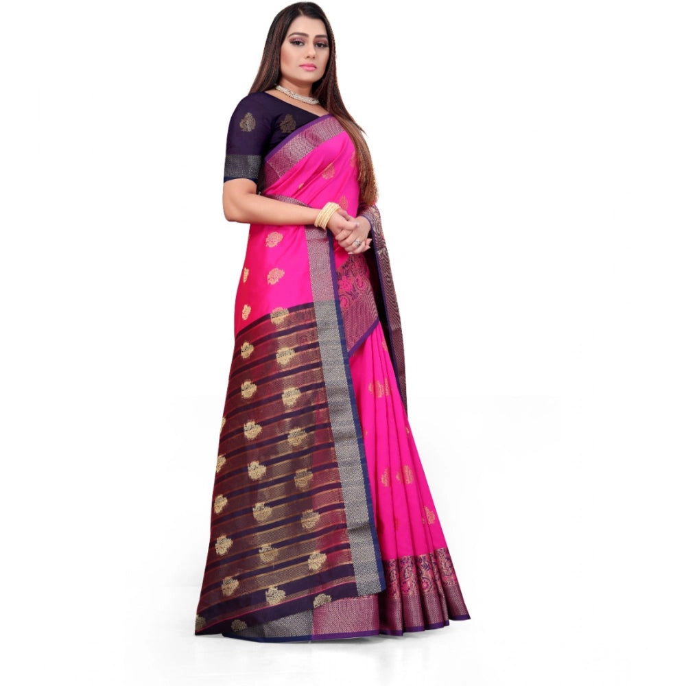 Snuggle Spot Women's Silk Blend Woven Saree With Unstitched Blouse 5.5Mtr (Pink)