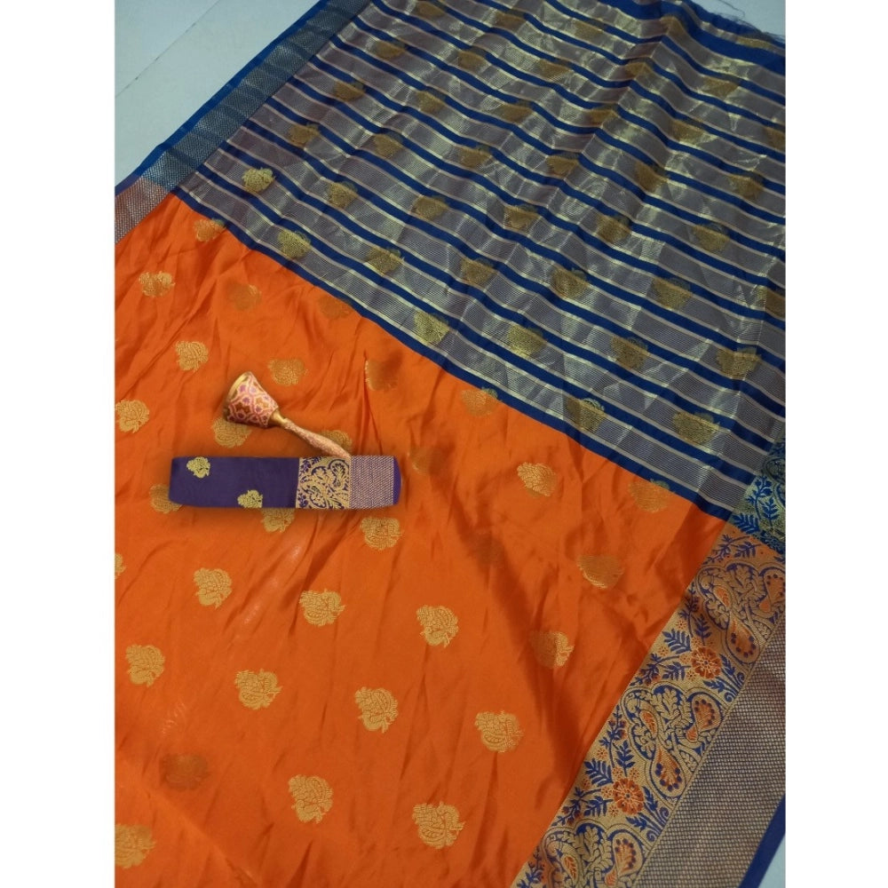 Snuggle Spot Women's Silk Blend Woven Saree With Unstitched Blouse 5.5Mtr (Orange)