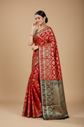 Snuggle Spot Women's Jacquard Woven Saree With Unstitched Blouse 5.5Mtr (Red)