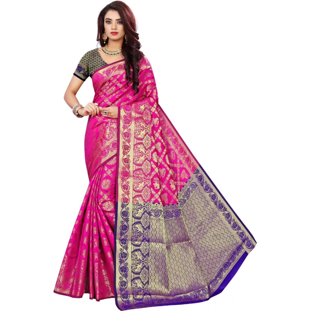 Snuggle Spot Women's Jacquard Woven Saree With Unstitched Blouse 5.5Mtr (Pink)