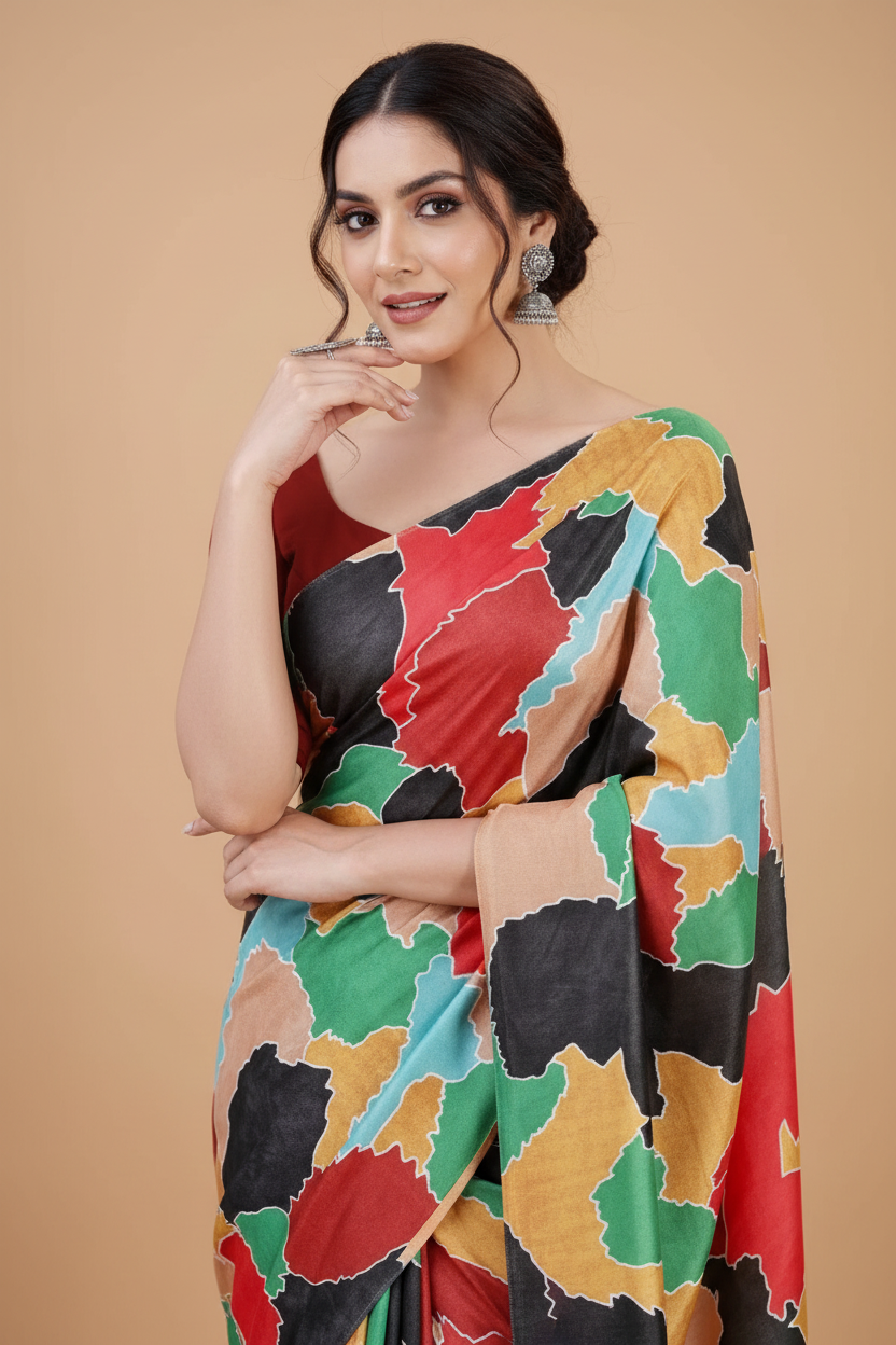 Snuggle Spot Women's Crepe Digital Print Saree With Unstitched Blouse 5.5Mtr (Red)