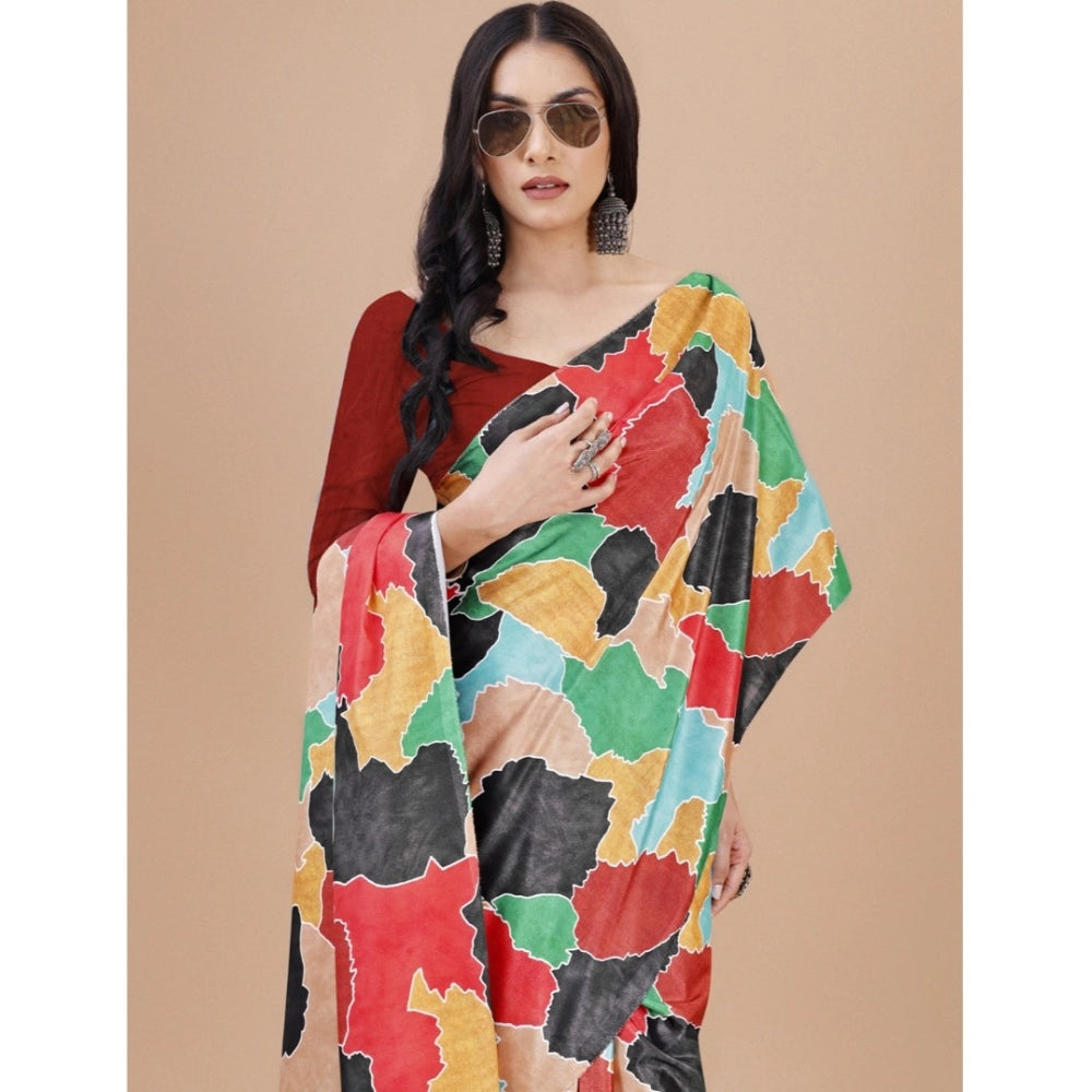 Snuggle Spot Women's Crepe Digital Print Saree With Unstitched Blouse 5.5Mtr (Red)