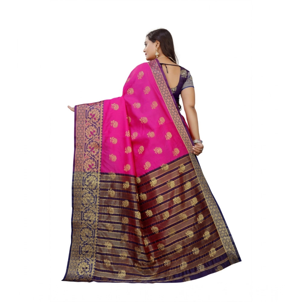Snuggle Spot Women's Silk Blend Woven Saree With Unstitched Blouse 5.5Mtr (Pink-Beige)