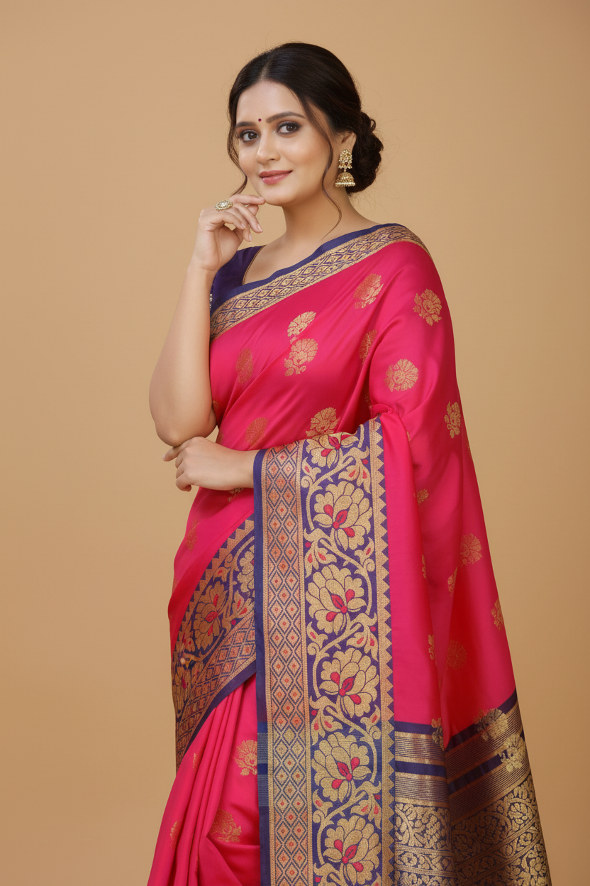 Snuggle Spot Women's Silk Blend Woven Saree With Unstitched Blouse 5.5Mtr (Multicolor)