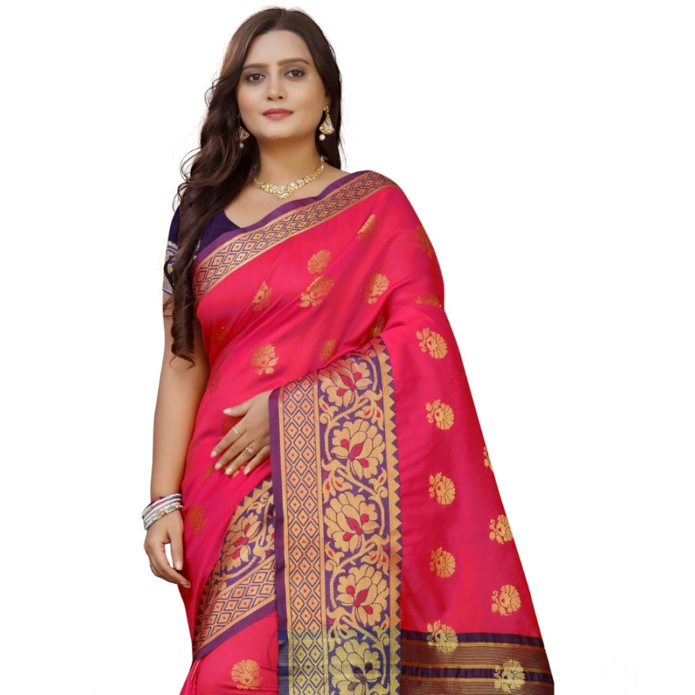 Snuggle Spot Women's Silk Blend Woven Saree With Unstitched Blouse 5.5Mtr (Multicolor)