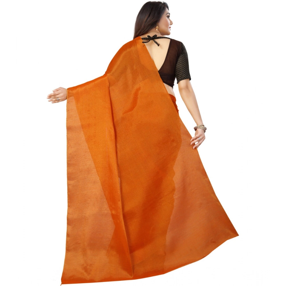 Snuggle Spot Women's Cotton Silk Self Design Saree With Unstitched Blouse 5.5Mtr (Orange)