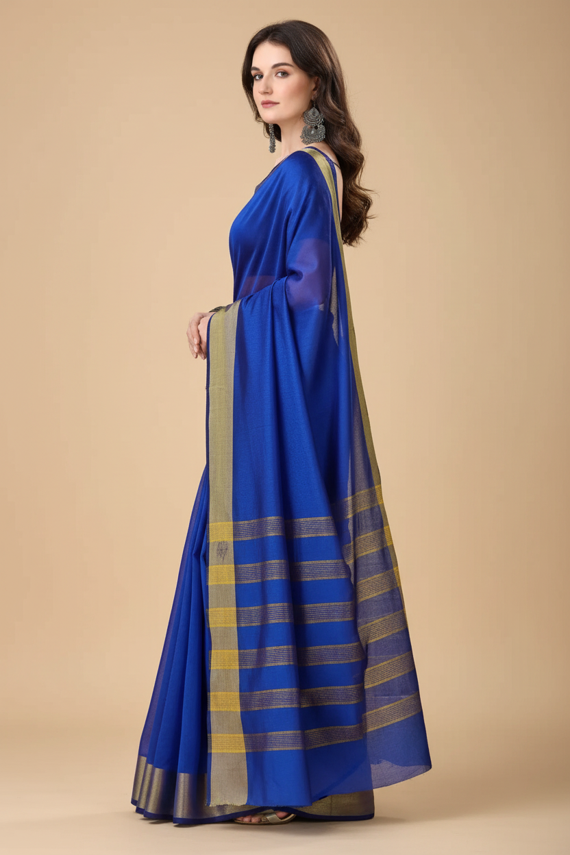 Snuggle Spot Women's Cotton Silk Striped Saree With Unstitched Blouse 5.5Mtr (Multicolor)