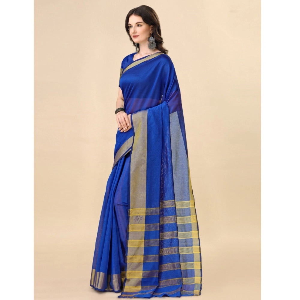Snuggle Spot Women's Cotton Silk Striped Saree With Unstitched Blouse 5.5Mtr (Multicolor)