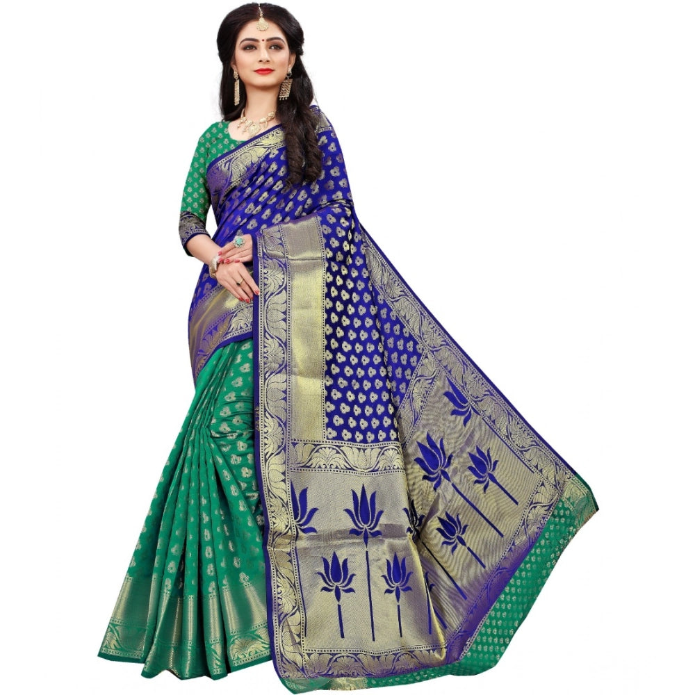 Snuggle Spot Women's Jacquard Woven Saree With Unstitched Blouse 5.5Mtr (Green)