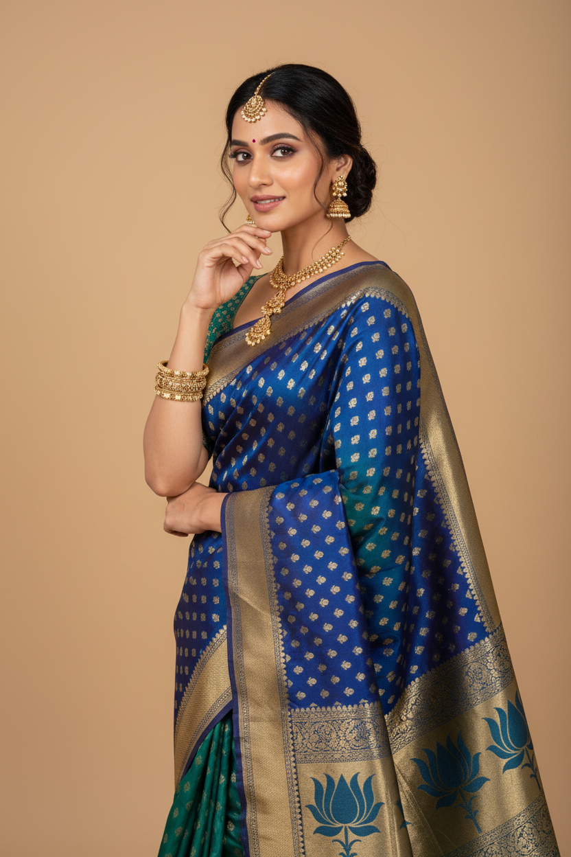 Snuggle Spot Women's Jacquard Woven Saree With Unstitched Blouse 5.5Mtr (Green)