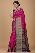 Snuggle Spot Women's Silk Blend Woven Saree With Unstitched Blouse 5.5Mtr (Purple-Pink)
