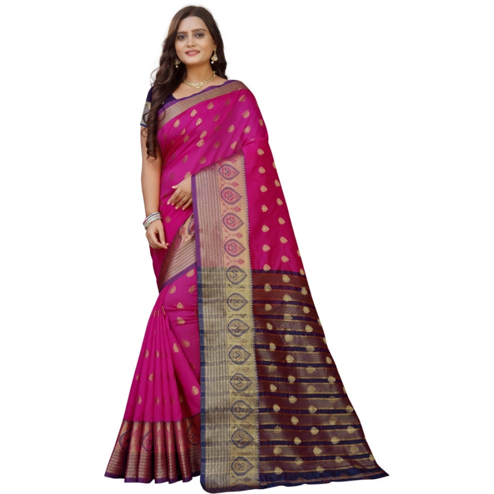 Snuggle Spot Women's Silk Blend Woven Saree With Unstitched Blouse 5.5Mtr (Purple-Pink)