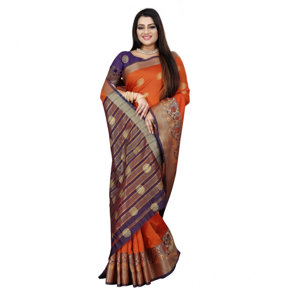 Snuggle Spot Women's Silk Blend Woven Saree With Unstitched Blouse 5.5Mtr (Blue-Orange)