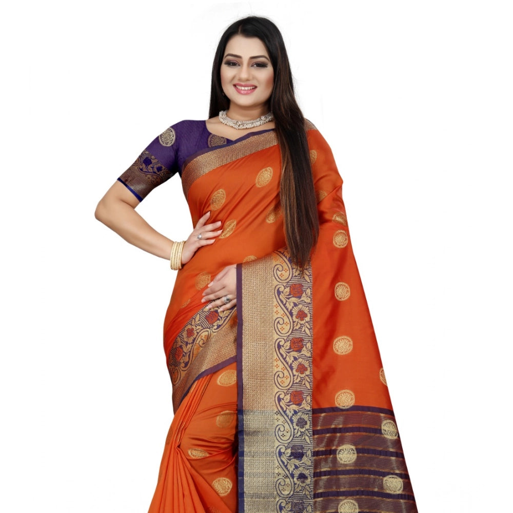 Snuggle Spot Women's Silk Blend Woven Saree With Unstitched Blouse 5.5Mtr (Blue-Orange)