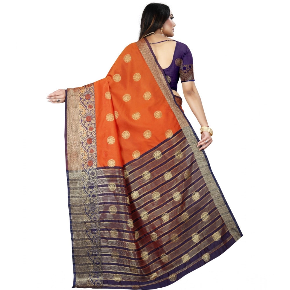 Snuggle Spot Women's Silk Blend Woven Saree With Unstitched Blouse 5.5Mtr (Blue-Orange)