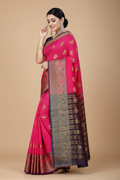 Snuggle Spot Women's Silk Blend Woven Saree With Unstitched Blouse 5.5Mtr (Purple-Pink)