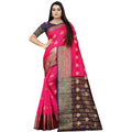 Snuggle Spot Women's Silk Blend Woven Saree With Unstitched Blouse 5.5Mtr (Purple-Pink)