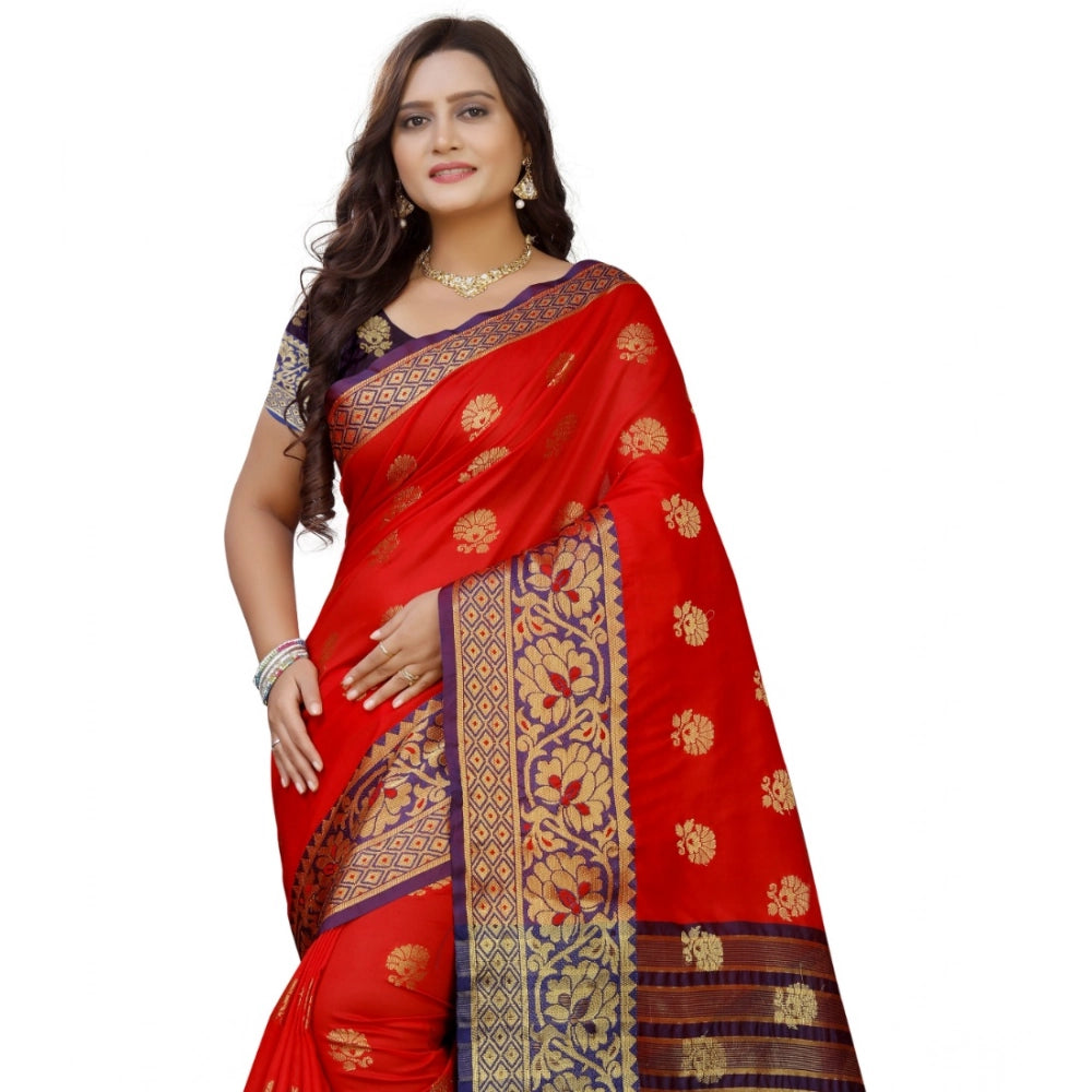 Snuggle Spot Women's Silk Blend Woven Saree With Unstitched Blouse 5.5Mtr (Purple-Red)