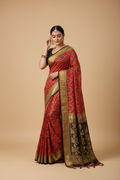 Snuggle Spot Women's Georgette Floral Print Saree With Unstitched Blouse 5.5Mtr (Red)