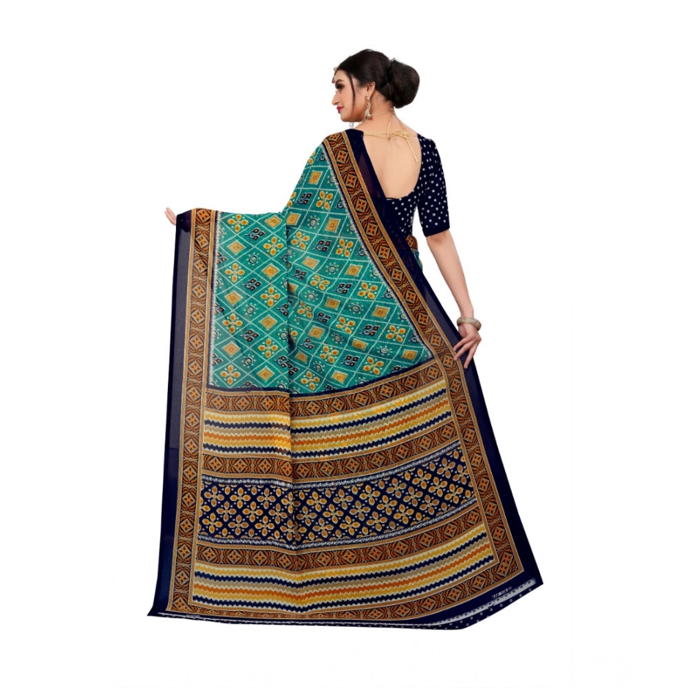 Snuggle Spot Women's Georgette Floral Print Saree With Unstitched Blouse 5.5Mtr (Dark Green)