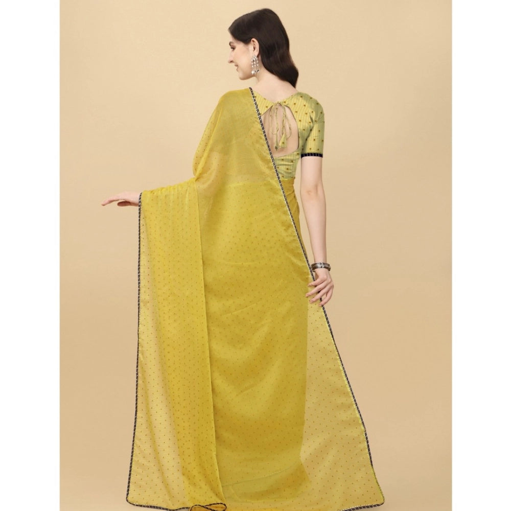 Snuggle Spot Women's Silk Blend Embellished Saree With Unstitched Blouse 5.5Mtr (Mustard)