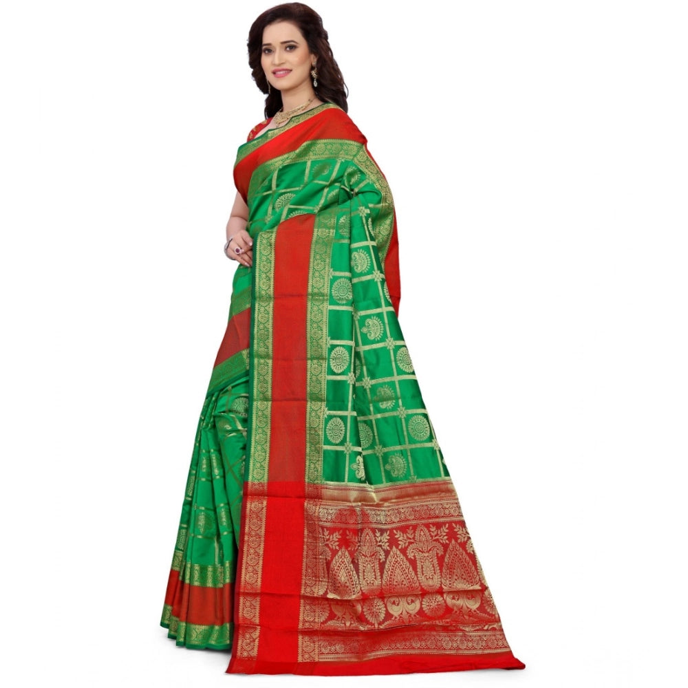 Snuggle Spot Women's Jacquard Woven Saree With Unstitched Blouse 5.5Mtr (Green)