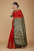 Snuggle Spot Women's Jacquard Woven Saree With Unstitched Blouse 5.5Mtr (Red)