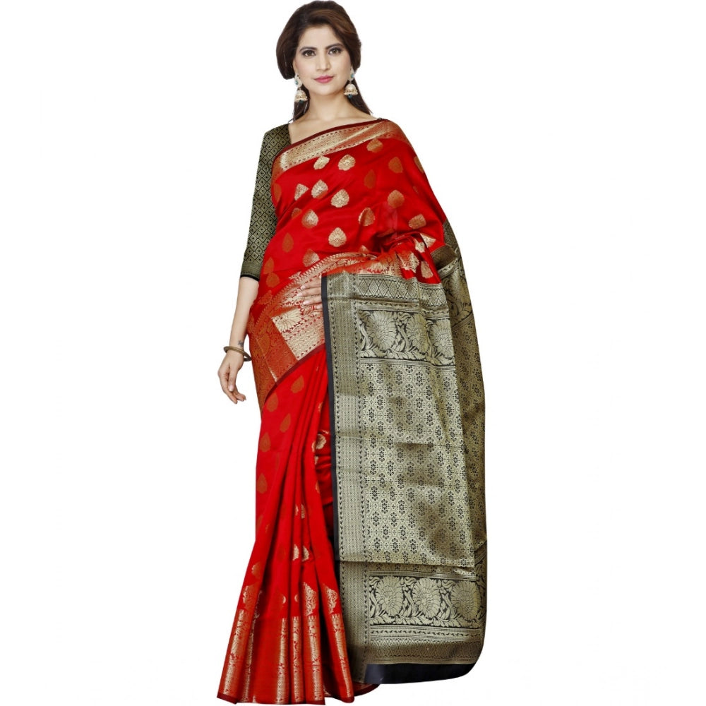 Snuggle Spot Women's Jacquard Woven Saree With Unstitched Blouse 5.5Mtr (Red)