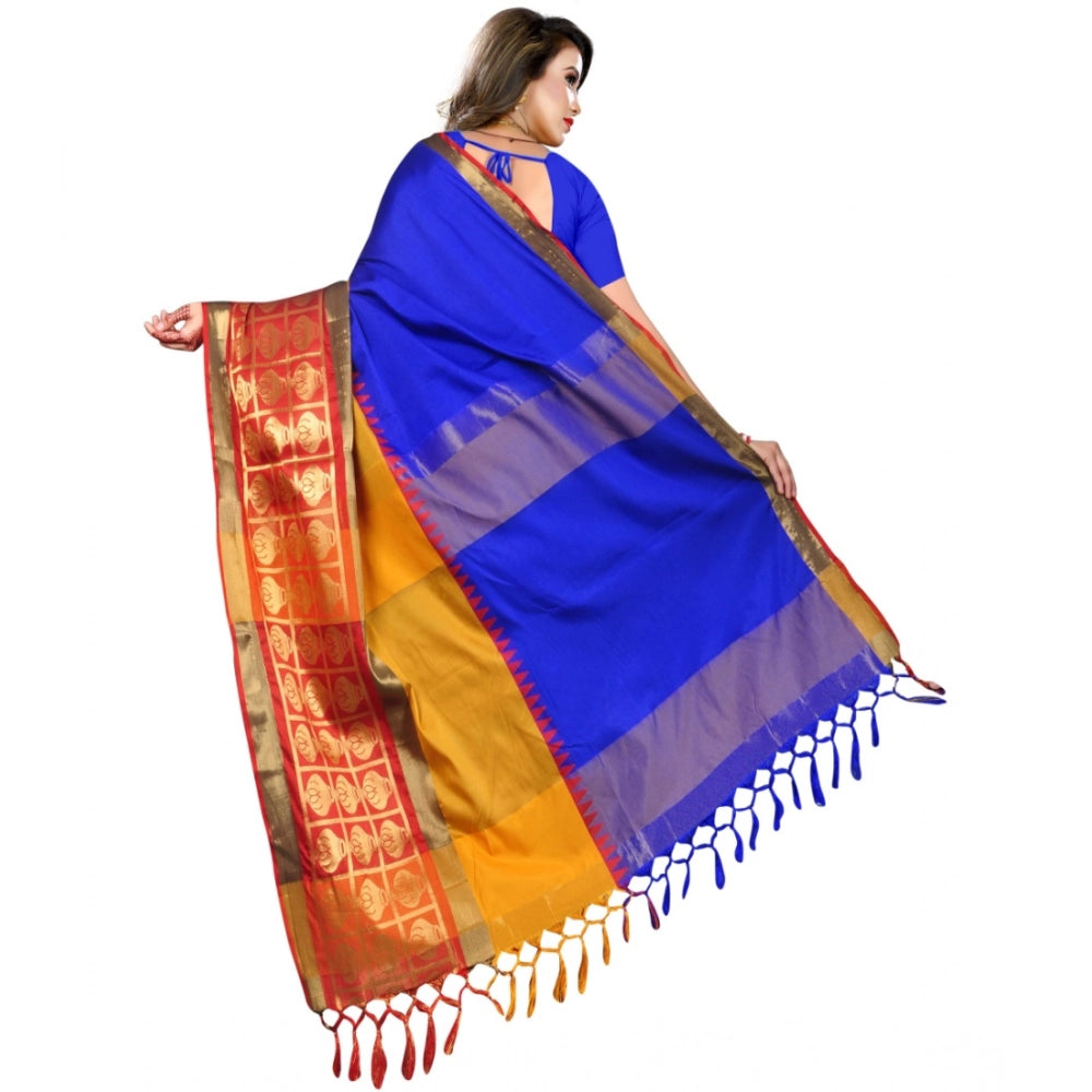Snuggle Spot Women's Jacquard Woven Saree With Unstitched Blouse 5.5Mtr (Blue)