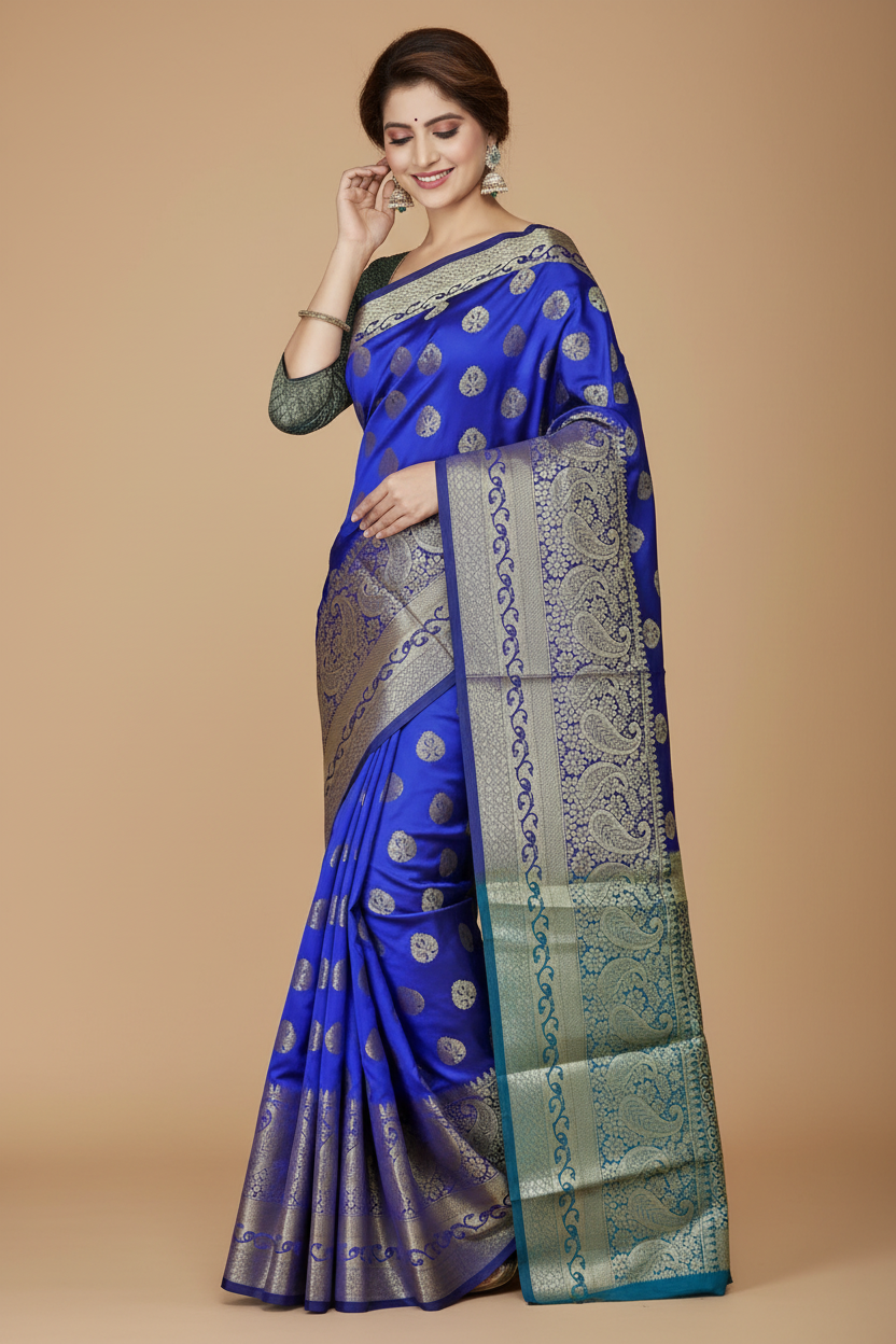 Snuggle Spot Women's Jacquard Woven Saree With Unstitched Blouse 5.5Mtr (Multicolor)