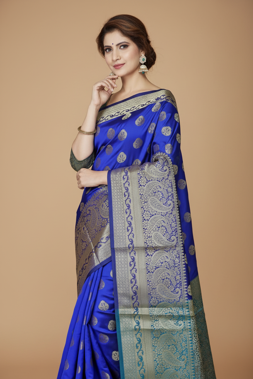 Snuggle Spot Women's Jacquard Woven Saree With Unstitched Blouse 5.5Mtr (Multicolor)