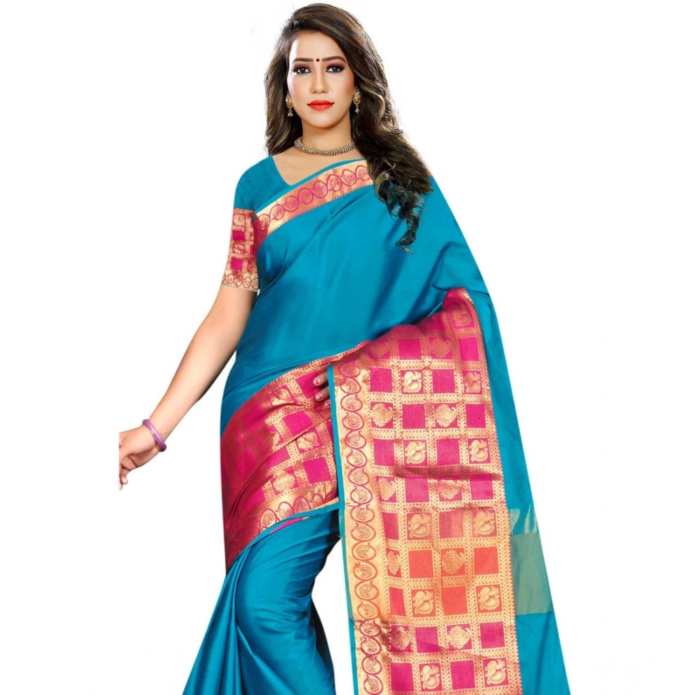 Snuggle Spot Women's Jacquard Woven Saree With Unstitched Blouse 5.5Mtr (Multicolor)