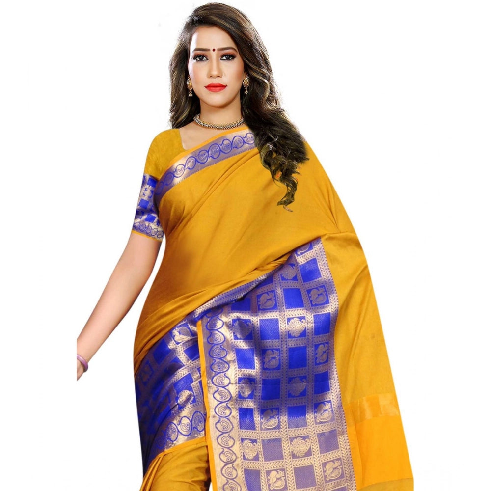Snuggle Spot Women's Jacquard Woven Saree With Unstitched Blouse 5.5Mtr (Mustard)
