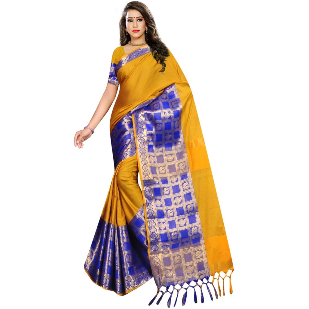 Snuggle Spot Women's Jacquard Woven Saree With Unstitched Blouse 5.5Mtr (Mustard)