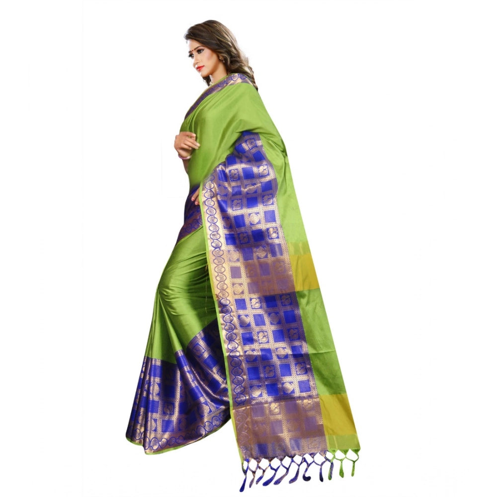 Snuggle Spot Women's Jacquard Woven Saree With Unstitched Blouse 5.5Mtr (Green)