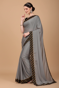 Snuggle Spot Women's Chiffon Self Design Saree With Unstitched Blouse 5.5Mtr (Silver)