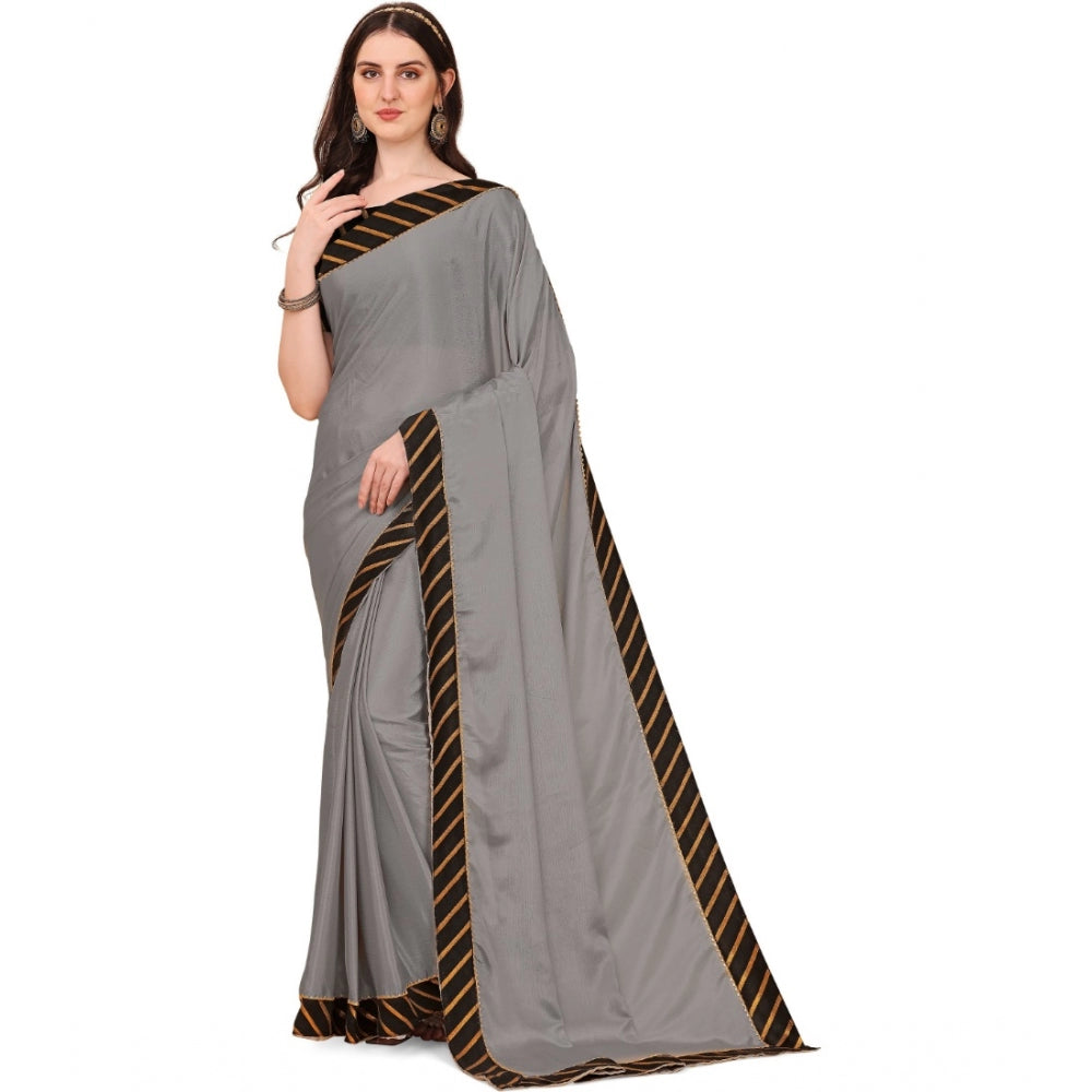 Snuggle Spot Women's Chiffon Self Design Saree With Unstitched Blouse 5.5Mtr (Silver)